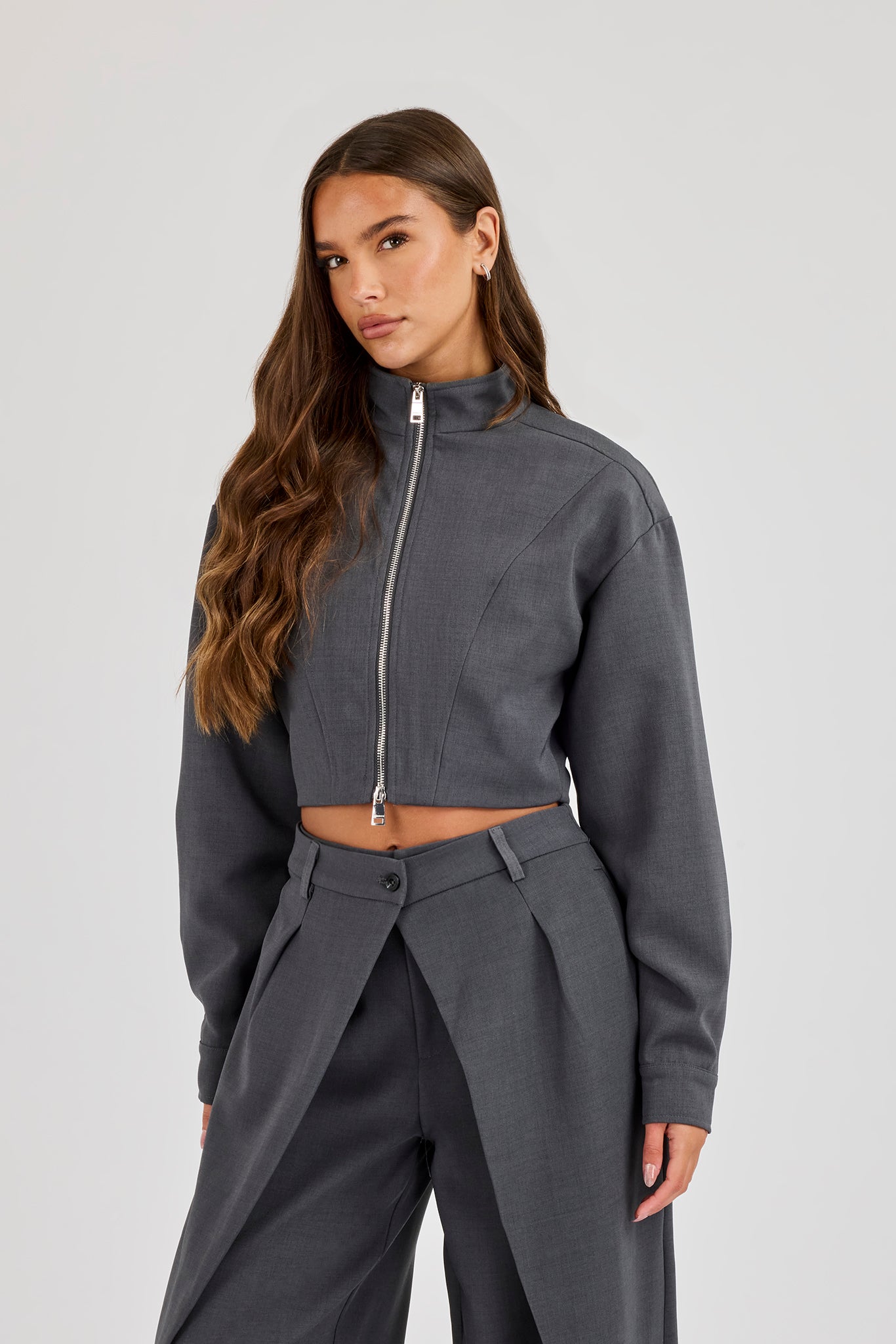 Woven Seam Detail Jacket - Charcoal